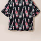 Black Champagne Print Silky Short Sleeve Pajamas Set