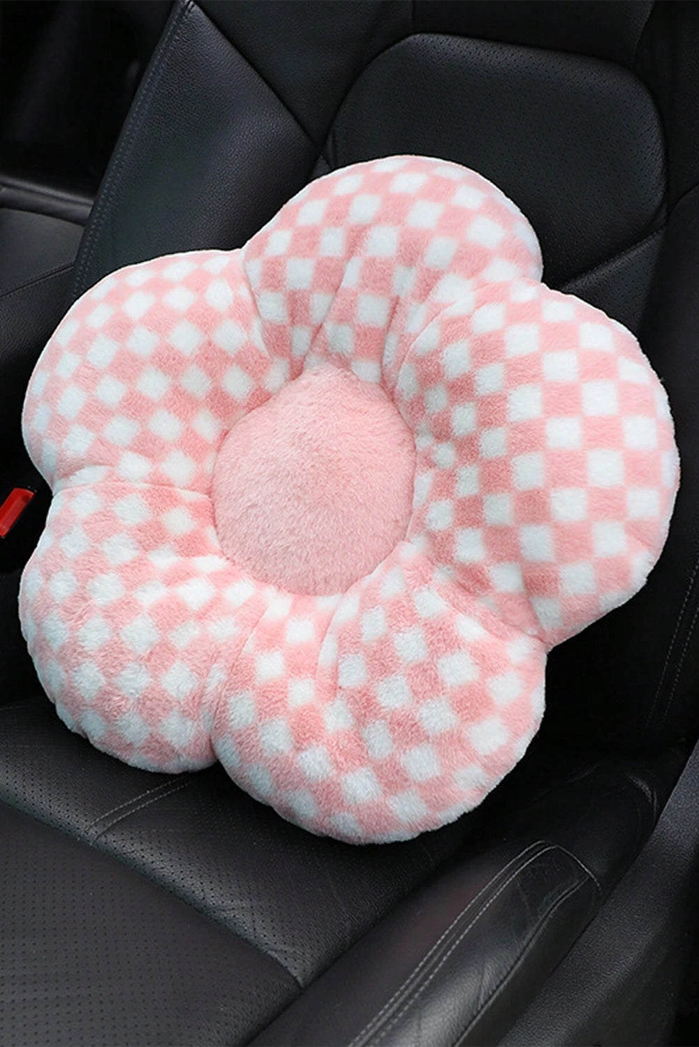 Pink Checkered Flower Shape Soft Sofa Cushion