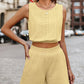 2 Pieces Summer Outfits Eyelet Embroidery Round Neck Sleeveless Tank and Casual Pocket Design Shorts Set