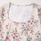 Pink Floral Print Pleated U Neck Loose Fit Blouse