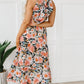 Black Boho Floral Print Knotted Halter Ruffled Maxi Dress