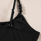 Black Beaded Spaghetti Straps Ruched Overlapped Colorblock One Piece Swimsuit