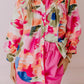 Rose Abstract Print Ruffled Puff Sleeve Shirt