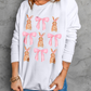 White Easter Bunny Bow Print Round Neck Pullover Sweatshirt