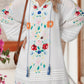 White Floral Print Boho Tassel Tie Split Neck Tucking Detail Puff Sleeve Mini Dress