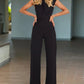 Sleeveless Wide Leg Jumpsuit High Waist Belted Elegant One Piece Outfit