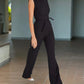 Sleeveless Wide Leg Jumpsuit High Waist Belted Elegant One Piece Outfit