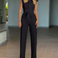 Sleeveless Wide Leg Jumpsuit High Waist Belted Elegant One Piece Outfit