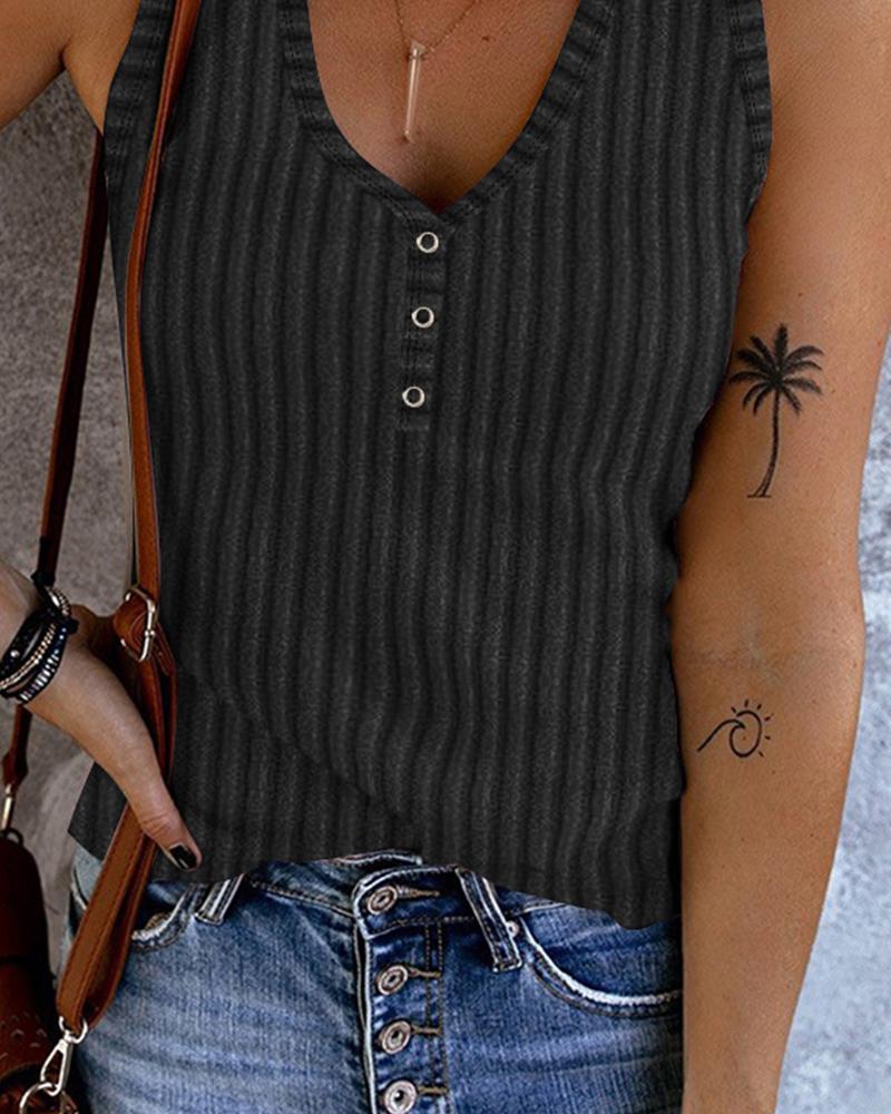 V Neck Sleeveless Ribbed Tank Top