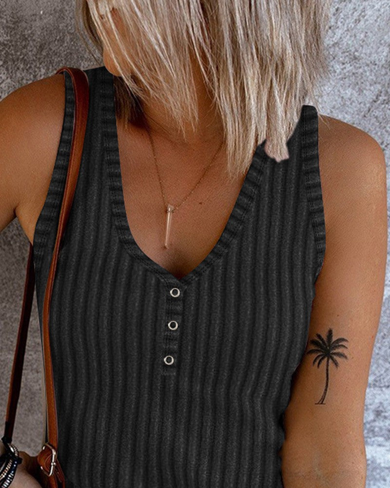 V Neck Sleeveless Ribbed Tank Top