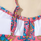 Blue Geometric Print Hollow Out Knotted Waist One Piece Swimsuit