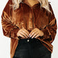 Chestnut Plus Size Velvet Chest Pocket Drop Shoulder Shirt