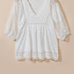 White Lace Crochet Hollowed Scallop Hem V Neck Blouse