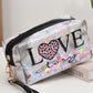 Black LOVE Leopard Heart Print Zipper PVC Makeup Bag