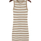 Khaki Stripe Hollowed Knit Sleeveless Sweater Dress