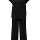 Black Solid Color Textured Short Sleeve Top and Casual Pants Set