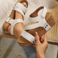 Beige Cut Out Suede Velcro Wedge Sandals