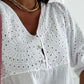Eyelet Embroidery V Neck Long Sleeve Blouse Casual Button Front Top