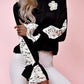 Colorblock Floral Pattern Lace Patch Sweatshirt