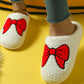 White Sweet Bow Knot Plush Warm Slippers