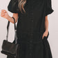 Black Shirt Style Button Down Puff Sleeve Ruffle Hem Dress