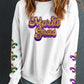 Beige Sequin Mardi Gras Patched Pattern Fleur de Lis Sleeve Sweatshirt