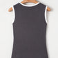 Carbon Grey Ribbed Knit Colorblock Edge U Neck Slim Fit Tank Top