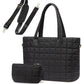 Black Quilted Patchwork Large Tote Bag and Clutch 2pcs Set