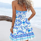 Tribal Print Halter Backless Ruffles Hem Shirred Mini Dress Vintage Dress