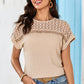 Oatmeal Lace Patchwork Waffle Short Sleeve Top