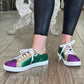 Blackish Green Mardi Gras Triple Color Sequin Lace up Flat Shoes