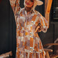 Orange Boho Floral Puff Sleeve Smocked Waist Mini Shirt Dress