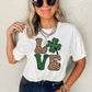 White Cheetah Clover LOVE Graphic St. Patricks Crewneck Tee