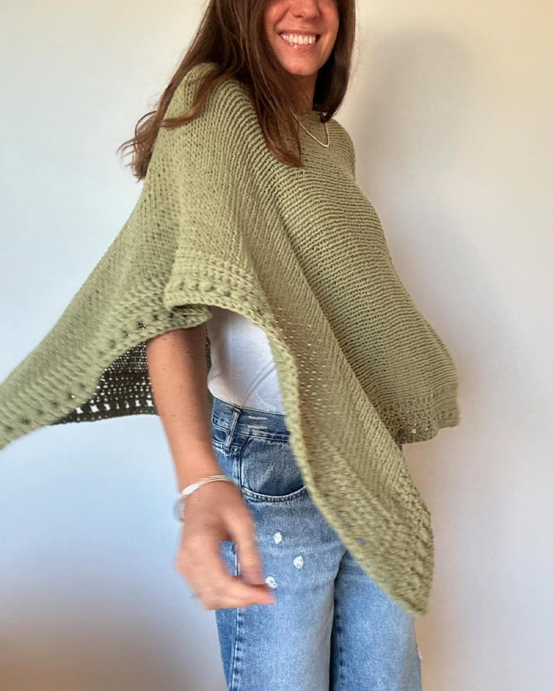 Solid Three Quarters Batwing Sleeve Hollow out Pattern Edges Casual Knit Top