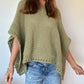 Solid Three Quarters Batwing Sleeve Hollow out Pattern Edges Casual Knit Top