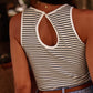 White Striped Print Ribbed Knit Sleeveless Top