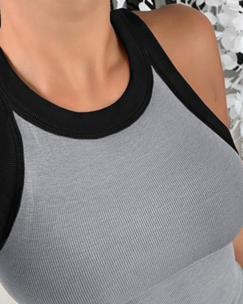 Contrast Binding Tank Tops Summer Sleeveless Basic Cami Top Shirt Slim Knit Ribbed Racerback Blouses