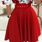 Floral Print Batwing Sleeve Top A line Pocket Dress with Belt
