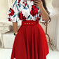 Floral Print Batwing Sleeve Top A line Pocket Dress with Belt