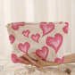 White Hearts Print Zipper Corduroy Large Cosmetic Bag