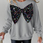 Round Neck Long Sleeve Contrast Sequin Bowknot Decor Sweatshirt