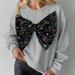 Round Neck Long Sleeve Contrast Sequin Bowknot Decor Sweatshirt