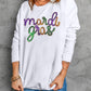 White Sequined mardi gras Graphic Crew Neck Drop Shoulder Sweatshirt