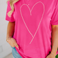 Rose Red Rhinestone Heart Graphic Crew Neck Valentines Tee