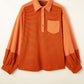 Orange Stripe Exposed Seam Henley Turn-down Neck Puff Sleeve Sweatshirt