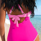 Rose Red Ric Rac Trim Contrasted Patchwork Cutout One Piece Swimsuit
