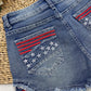 Star Embroidery Raw Hem Denim Shorts