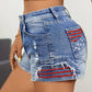 Star Embroidery Raw Hem Denim Shorts