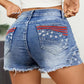 Star Embroidery Raw Hem Denim Shorts