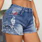 Star Embroidery Raw Hem Denim Shorts